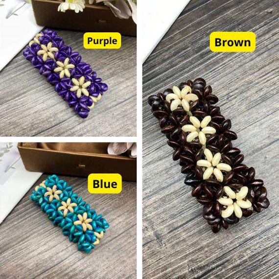 Purple Beaded Hair Clip for Women, Floral Handmade Hair  display picture 1