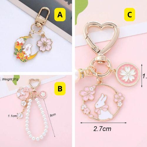 Bunny Moon Floral Keychain - Cute Enamel Charm Keyring - Etsy