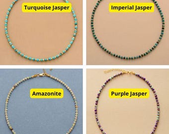 Gargantilla de jaspe turquesa, gargantilla de cuentas de piedra natural, joyería bohemia chic para mujer, collar minimalista en capas, regalo para ella
