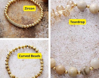 Gold Zircon Beaded Bracelet, Elegant Stretch Bracelet, Minimalist Jewelry, Dainty Gold Bracelet, Gift for Women, Luxury Beaded Bracelet
