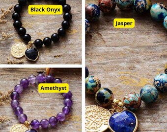 Black Onyx Bracelet, Beaded Stretch Bracelet, Protection Gemstone Bracelet, Boho Jewelry, Natural Stone Jewelry, Gift for Men & Women