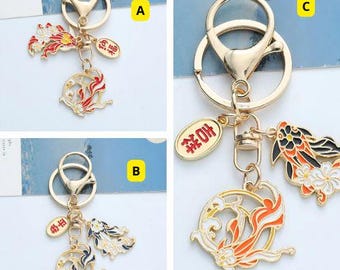 Gold Koi Fish Keychain with Japanese Floral Charm - Stylish Gift