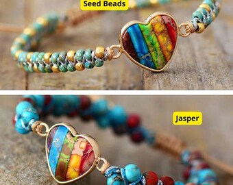 Regenbooghartarmband, bohozaadkralenarmband, verstelbare kralenmanchet, kleurrijke edelsteenarmband, handgemaakte sieraden, cadeau voor vrouwen