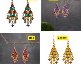 Bunte Chandelier Ohrringe | Boho Hängeohrringe | Statement Festival Schmuck für Damen | Handgemachte Boho Accessoires