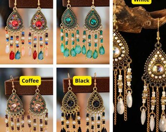 Boho Chandelier Ohrringe mit Perlen, leichter Festival Schmuck für Frauen, künstlerisches Geschenk