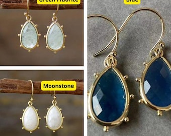 Pendientes de fluorita verde, pendientes de lágrima de oro, joyería bohemia con piedras preciosas, pendientes colgantes de cristal, pendientes elegantes para mujer, regalo para ella