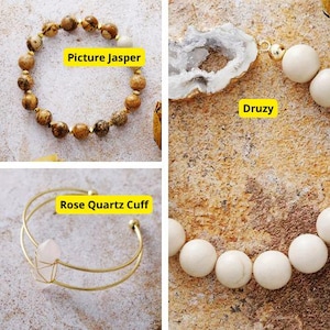 Picture Jasper Beaded Bracelet, Earthy Gemstone Stretch Bracelet, Boho Unisex Jewelry, Healing Stone Bracelet, Gift for Men & Women