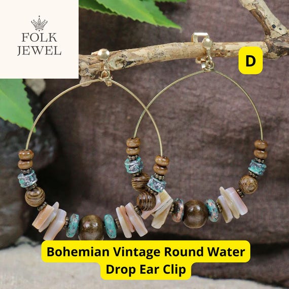 Orecchini Pendenti Boho In Legno - Rotondi Etnici Vintage - Leggeri E Chic - Colore Blu