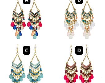 Multicolor Beaded Chandelier Earrings - Boho Statement Jewelry