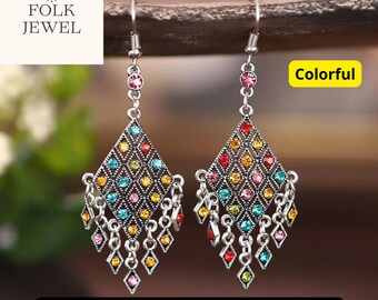 Multicolor Crystal Chandelier Earrings, Boho Statement Jewelry, Lightweight Earrings for Parties, Special Occasions, Unique Gifts