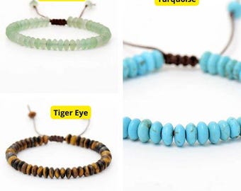 Aventurine Beaded Bracelet – Adjustable Macrame Bracelet – Natural Gemstone Jewelry – Healing Crystal Bracelet – Gift for Women