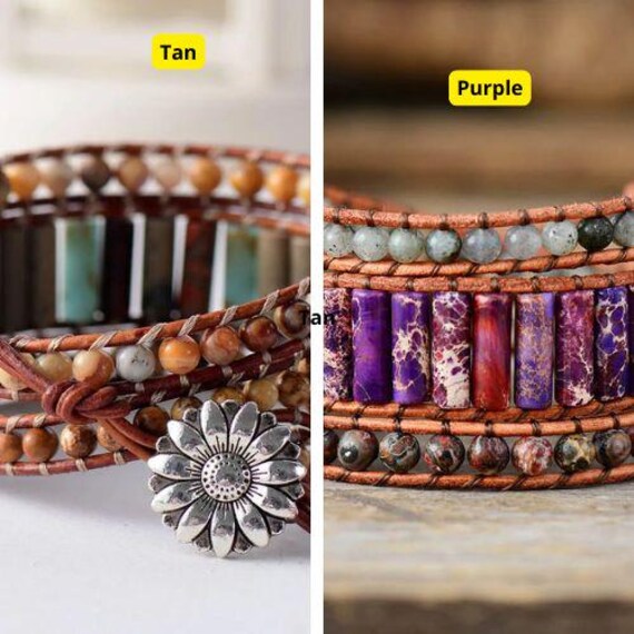 Boho Tan Jasper Wrap Bracelet – Natural Stone Beaded Cuff