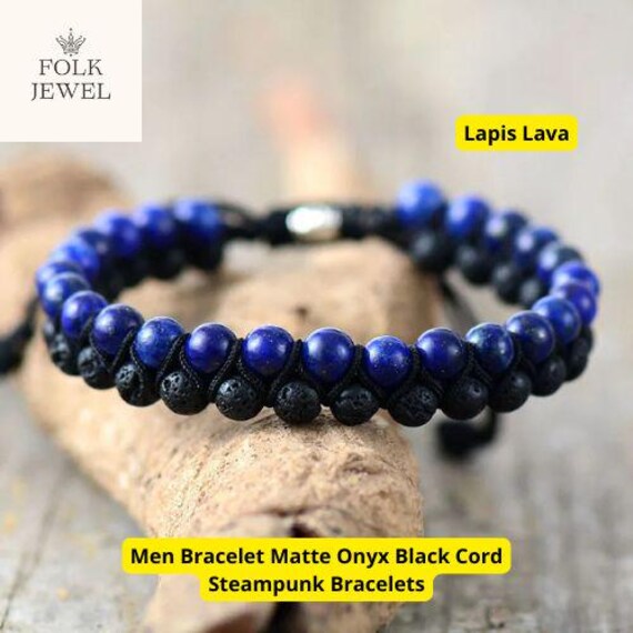 Matte Agate Bracelet, Black Beaded Macrame Bracelet, Adjustable