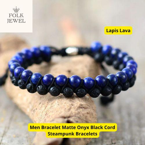 Matte Agate Bracelet, Black Beaded Macrame Bracelet, Adjustable