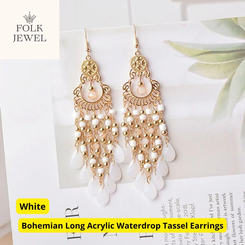 Orecchini Lunghi A Goccia Con Perle E Nappa – Stile Boho Dorato Per Donna
