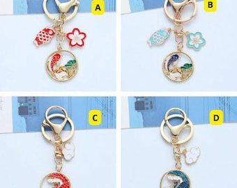 Red Koi Fish Keychain with Flower Charm | Gold Ring Design for Bags & Keys | Unique Zen-Inspired Gift for Nature and Fish Lovers