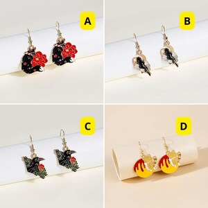 Fox and Red Flower Enamel Earrings with Gold Dangle Design, Artistic Boho Jewelry for Women, Unique Whimsical Gift, Statement Earrings