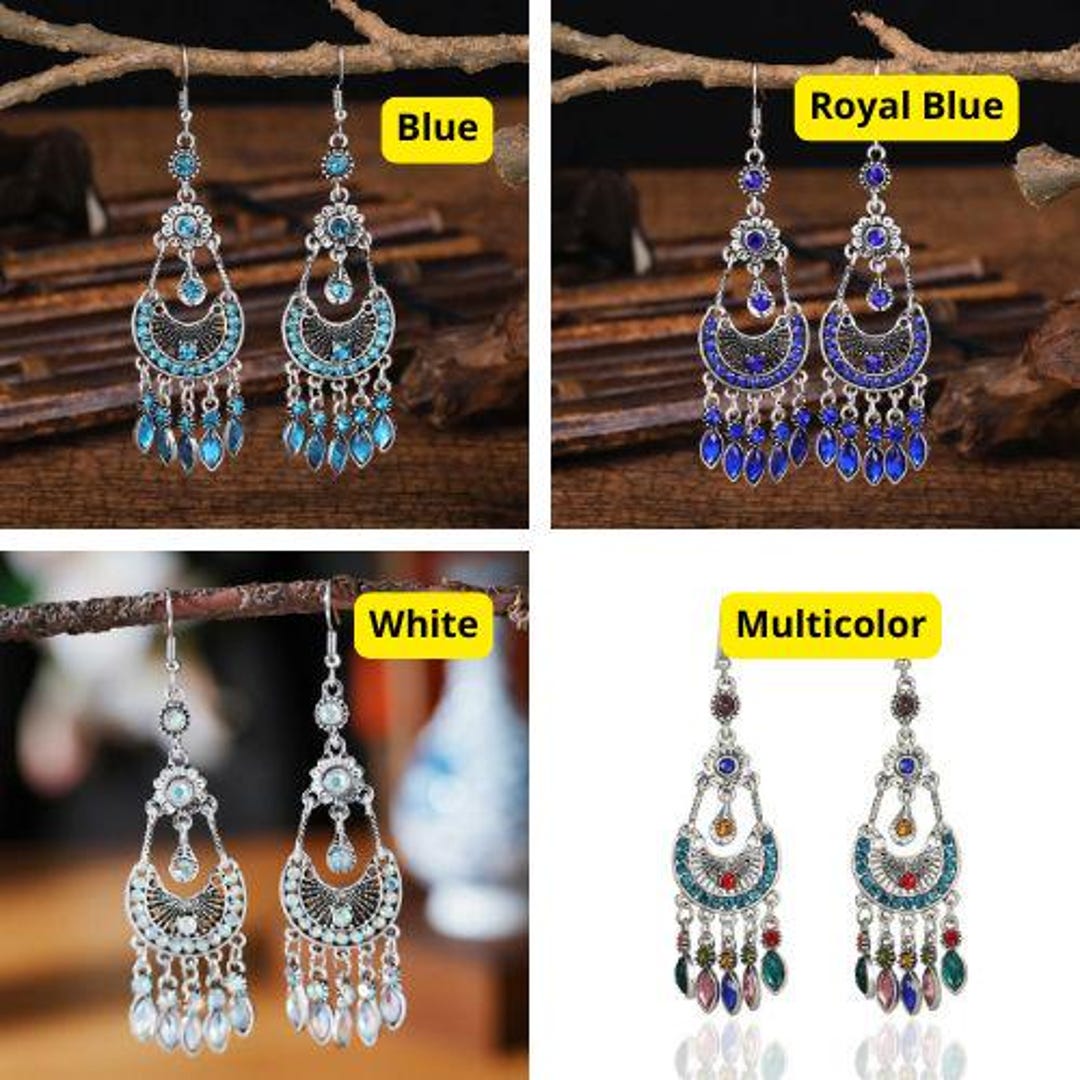 Vintage Chinese Crescent Rhinestone Water Drop Earrings for Women ...