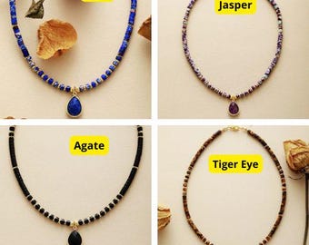 Collar de lapislázuli, colgante de oro con cuentas, elegante joya de piedras preciosas, regalo para mujer.