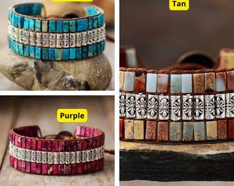 Türkis Manschette Armband, Boho Western Armband, Naturstein Schmuck, verstellbares Leder Armband, Ethno Tribal Armband, Geschenk für Frauen