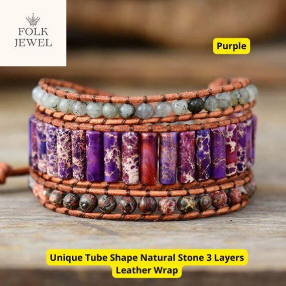 Boho Tan Jasper Wrap Bracelet – Natural Stone Beaded Cuff