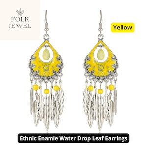 Yellow Feather Earrings, Boho Chic Dangle Jewelry, Lightweight Tribal Statement, Ethnic Festival Earrings for Women, Unique Gift
