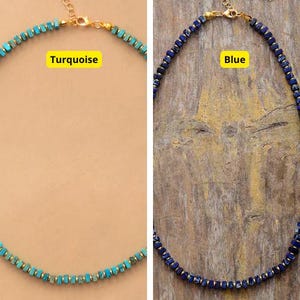 Turquoise Beaded Necklace, Minimalist Boho Choker, Dainty Gemstone Jewelry, Adjustable Layering Necklace for Women, Gift for Her