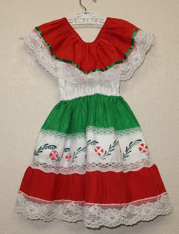 Vtg Little Girls Mexican Fiesta Dress - image 3