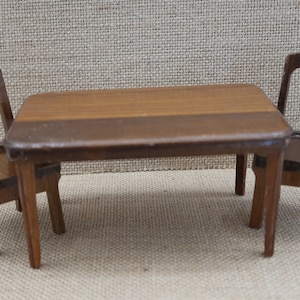 Vtg Table, 2 Chairs STROMBECKER Playthings Walnut Doll House Furniture