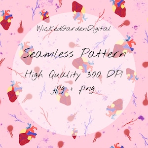 seamless anatomical heart pattern, anatomical heart seamless pattern, anatomical heart repeat pattern