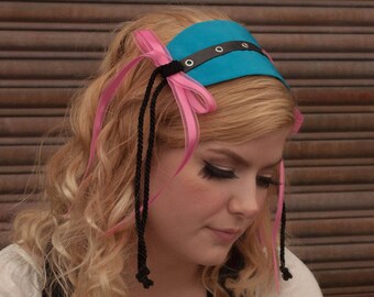 Turquoise Gothic Lolita Cap with Black and Pink Accents