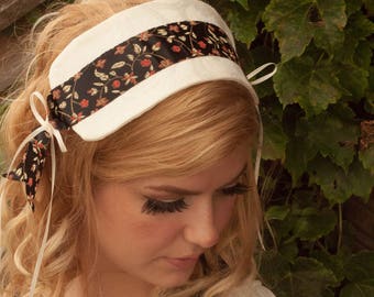 Simple White Lolita Cap with Japanese Print Ribbon