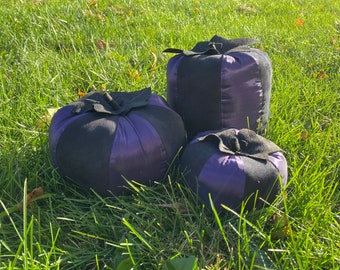 Trio of Stuffed Black and Purple Pumpkins