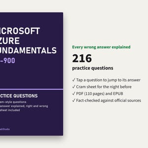Microsoft Azure Fundamentals AZ-900 Practice Questions PDF | 216 Questions, Every Wrong Answer Explained | Tap-to-Answer Study Guide 2026
