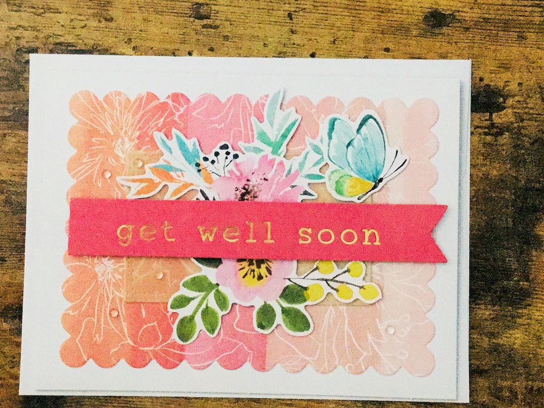 Get Well Soon Floral Cluster Card Greeting Card, Blank Inside, Flowers ...