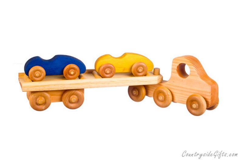 Wooden Toy Car Carrier With 2 Cars Truck And Wooden Toy Car Carrier With 2 Cars Truck And Sports