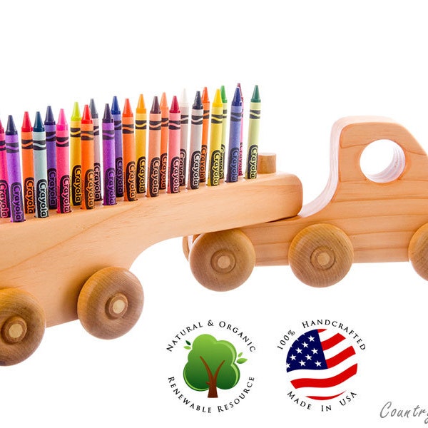 Crayon Holder - Wooden Truck Crayon Holder - Handcrafted Natural and Organic Wood Crayon Holder -  Wooden Crayon Holder for 24 Crayons