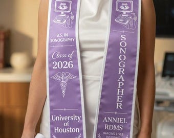 Custom Sonographer Graduation Stole Class of 2026, Personalized Sash, Future RDMS Gift, Purple Medical Imaging Ultrasound Tech Stole