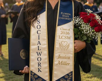 Custom Social Work Graduation Stole, Personalized MSW BSW Sash, Social Worker Graduation Gift, Class of 2026 Graduation, Personalized Grad
