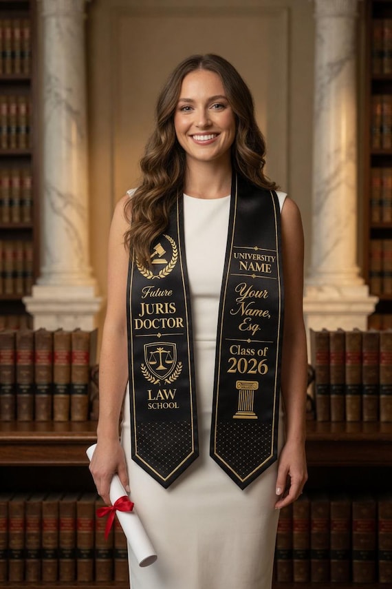 law school graduation dress Stole Juris Doctor 2026 Personalized Law Grad Stole Custom Name JD Graduation Sash, Law Student Sash Color_Off White