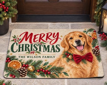 Christmas Dog or Cat Doormat, Personalized Pet Photo Front Mat, Xmas Pet Lover Gift, Winter Rug, Christmas Rug, Non Slip Festive Floor Mat
