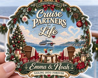 Personalized Cruise Partners For Life Christmas Magnet, Custom Couple Cruise Door Decor, Romantic Sunset Vacation Keepsake Christmas Gift