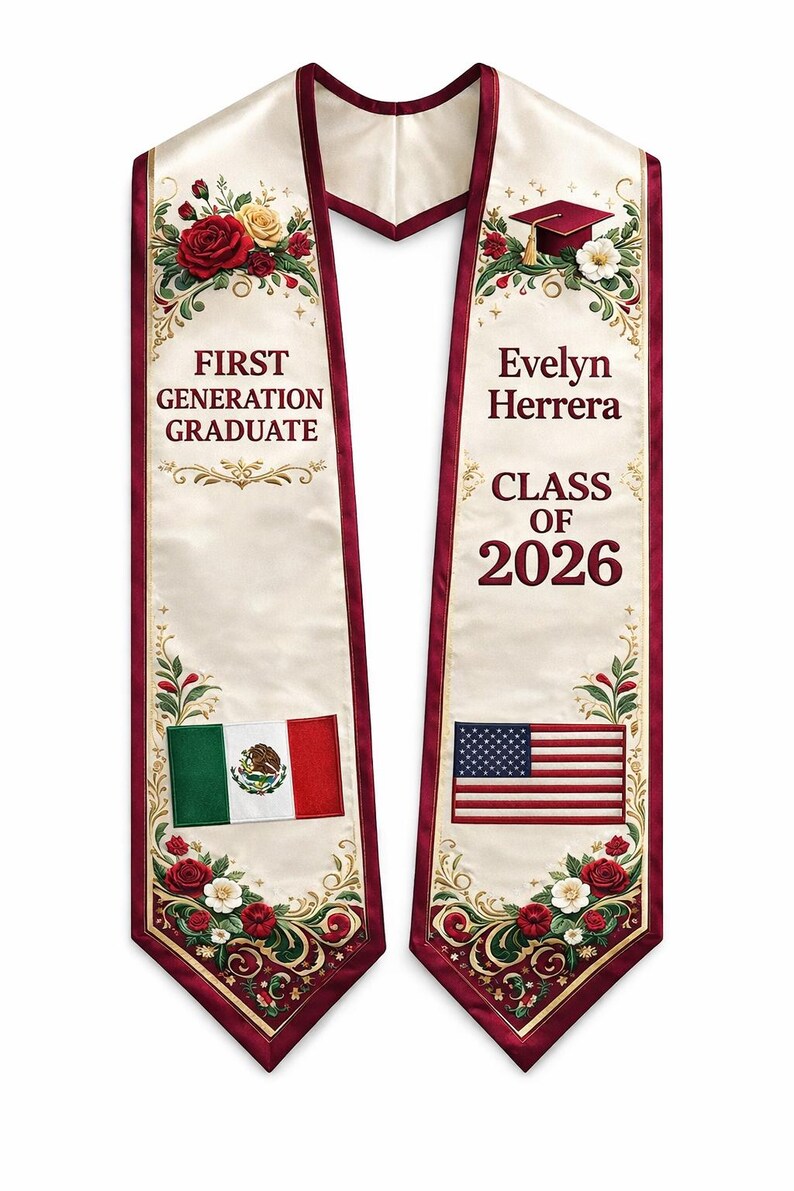 Custom Graduation Stole With Two Flags, Personalized Sash for First ...