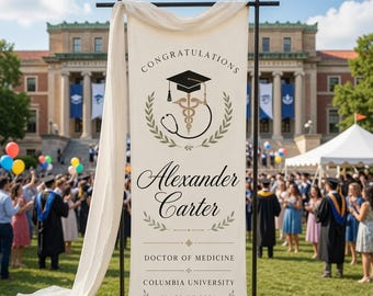 Medical Graduation Fabric Banner, Personalized Doctor Congrats Welcome Sign, Class Of 2026 Party Backdrop, Med School Gift Entrance Decor