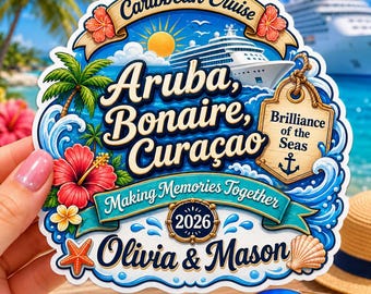 Personalized Caribbean Cruise Door Magnet, Custom Couple Gift, Ocean Wave Decor, Stateroom Sign, 2026, Anniversary Keepsake