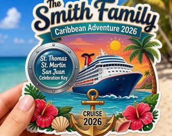 Custom Caribbean Adventure Cruise Door Magnet, 2026 Vacation Keepsake, Cabin Door Decor, Ship Sign, Nautical Art, Beach Decor, Souvenir Gift