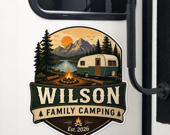 Family Adventures Personalized RV Magnet, Custom Camper Magnet, Family Road Trip Trailer Sign, Motorhome Door Decor, RV Camping Gift