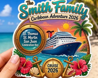 Custom Caribbean Adventure Cruise Door Magnet, 2026 Vacation Keepsake, Cabin Door Decor, Ship Sign, Nautical Art, Beach Decor, Souvenir Gift