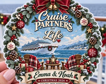 Personalized Cruise Partners For Life Christmas Magnet, Custom Couple Cruise Door Decor, Romantic Sunset Vacation Keepsake Xmas Gift