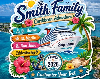 Custom Caribbean Adventure Cruise Door Magnet, 2026 Vacation Keepsake, Cabin Door Decor, Ship Sign, Nautical Art, Beach Decor, Travel Gift